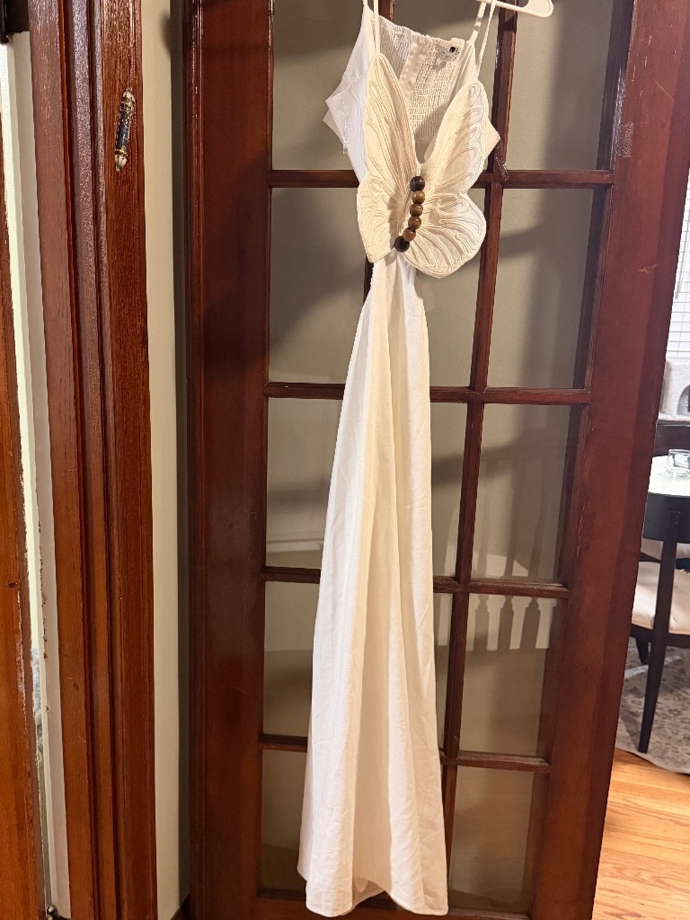 Open Back White Butterfly Maxi Dress